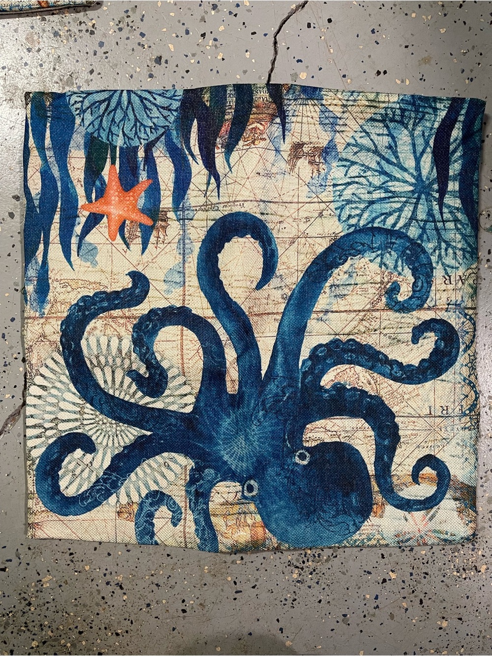 5 Throw Pillow (Covers) Coastal Ocean Octopus Seahorse Crab Whale Turtle 17x17 - Picture 3 of 6